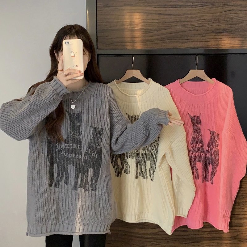 实拍大码秋冬设计感小众涂鸦印花宽松加厚套头针织毛衣1383,淘宝优惠券,粉丝福利购,淘宝优惠卷