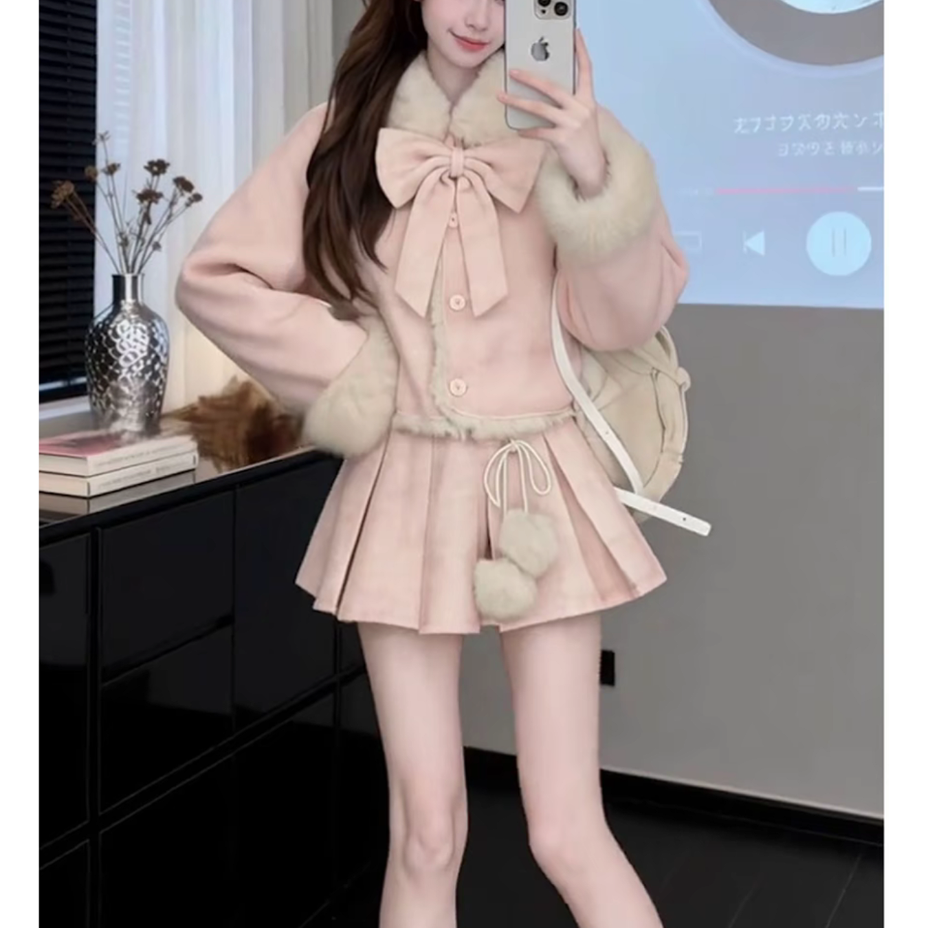 两面穿毛呢蝴蝶结套装冬季新款千金风宽松显瘦减龄时尚学院风,淘宝优惠券,粉丝福利购,淘宝优惠卷