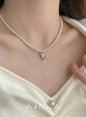 鱼尾吊坠珍珠项链女轻奢小众高级感气质秋冬毛衣链2025新款爆款