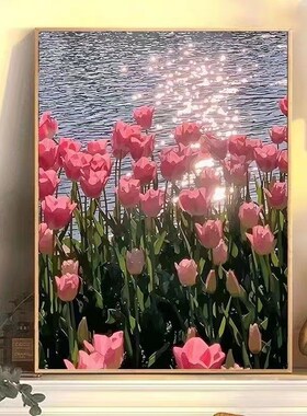 diy数字油画玫瑰手工填色油彩画手工花X卉装饰画摆摊