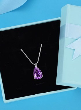 天然紫水晶银项链银项链水滴浪漫轻奢送吊坠简约生日礼物刻字
