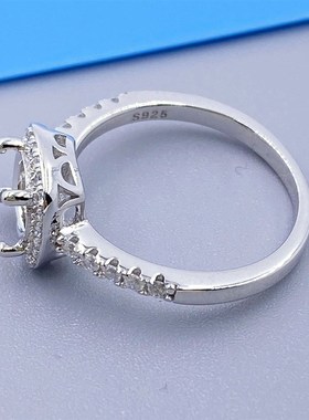 固定圈莫桑钻戒托925银戒指托 1克拉方包戒子银托配件镶嵌加工