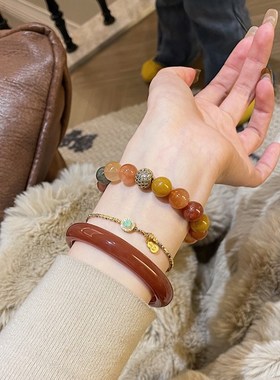 天然水晶福禄寿手链女兔毛水晶手饰新中式风多宝手串饰品转运送礼