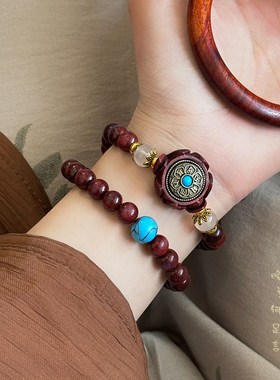 时来运转~新中式紫檀木双圈手串女复古情侣手镯文玩盘玩手饰男款
