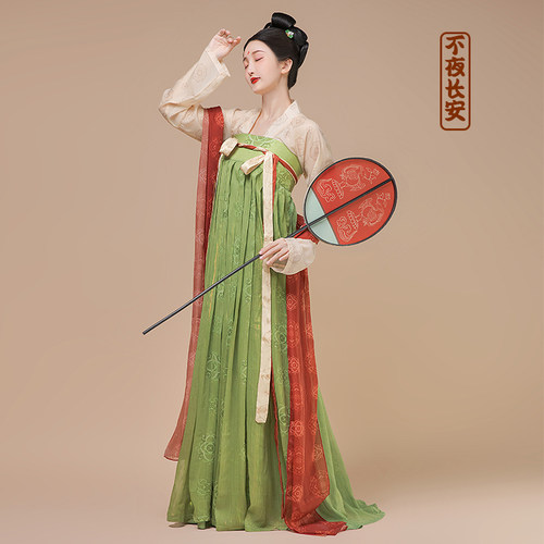 不夜长安原创唐风复原款齐胸一片式印花春夏日常款襦裙套装唐汉服 - 图0