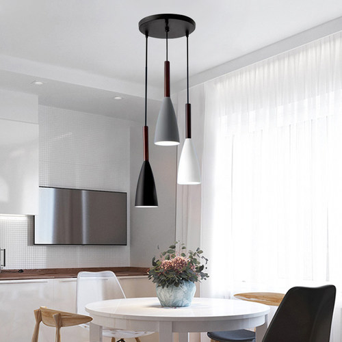 餐厅吊灯三头现代简约北欧餐桌创意个性铁艺家用饭厅吧台led灯具 - 图0