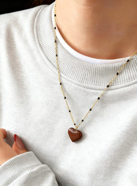 法式气质简约珐琅立体爱心项链