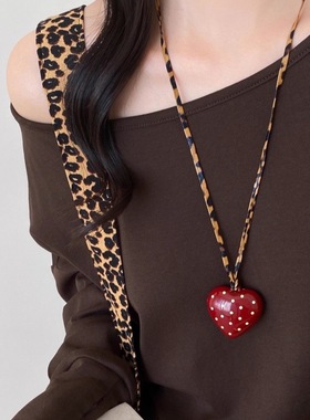 复古波点爱心蝴蝶结吊坠项链