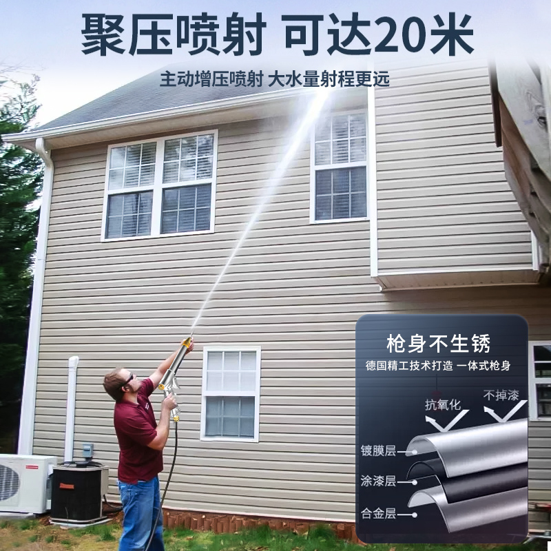 德力西家用高压洗车水枪浇花神器水管软管接水龙头增压喷枪头套装