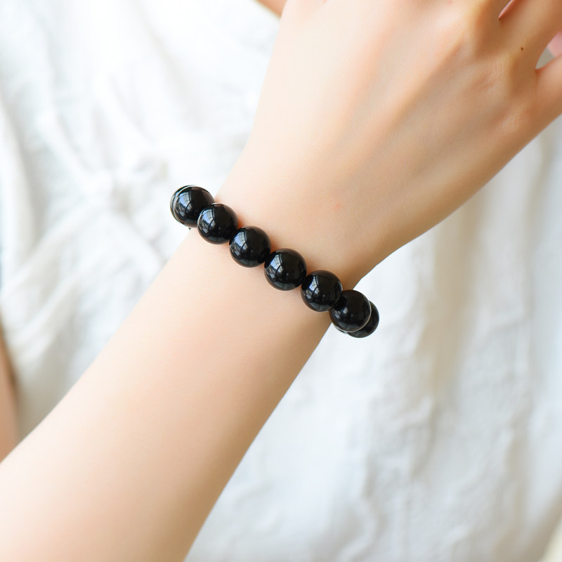 天然乌金黑曜石男女款纯黑佛珠手串 火杜手链