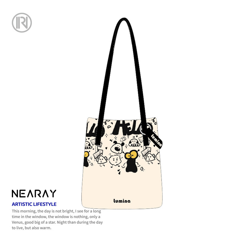 尼睿新款设计师原创手绘可爱卡通大容量托特包日常通勤帆布包包,淘宝优惠券,粉丝福利购,淘宝优惠卷