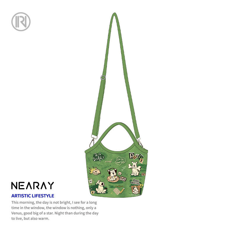 尼睿新款绿色斜挎包小巧便携手提包可爱小狗帆布包拉链手机包Q205,淘宝优惠券,粉丝福利购,淘宝优惠卷