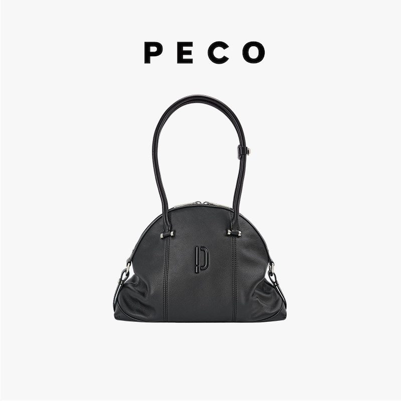 PECO小丑软壳波士顿包2025秋冬新款植鞣皮手提斜挎包复古保龄球包,淘宝优惠券,粉丝福利购,淘宝优惠卷