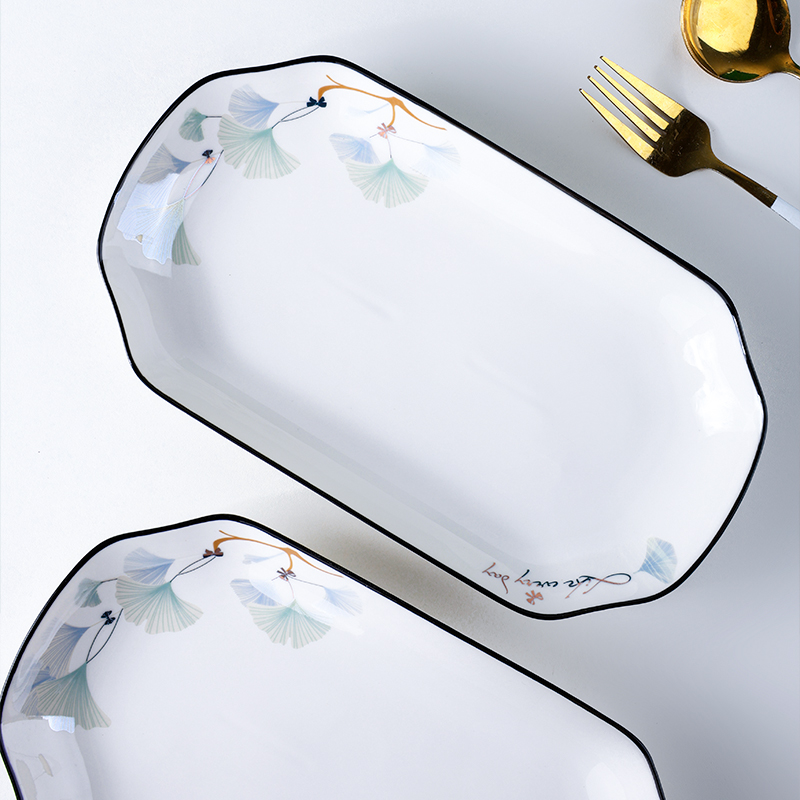 2只鱼盘陶瓷家用大号鱼盘长方形盘子菜盘碟子蒸鱼烤鱼北欧风餐具 - 图2