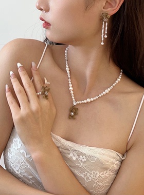 NiceMood抱抱熊珍珠项链秋冬新款