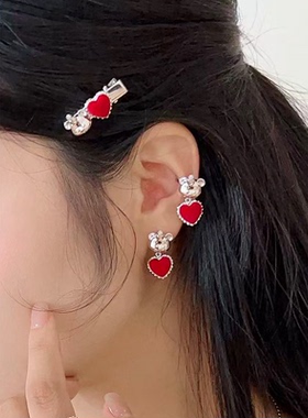 樱桃红小熊花朵项链圣诞节礼物