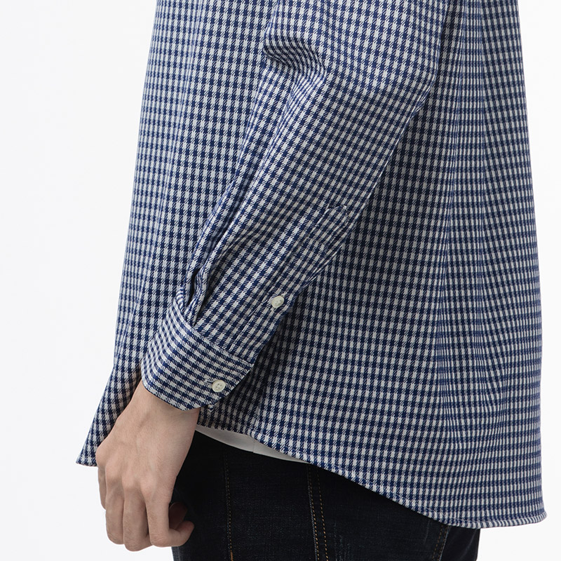 鲁泰CVC抗皱长袖衬衫男格子商务休闲中青年衬衣 - 图1