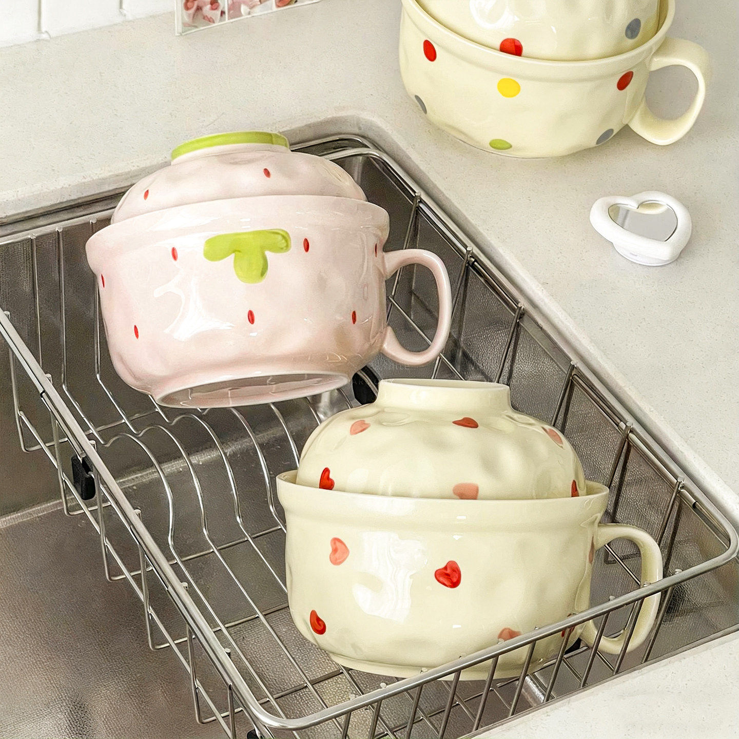 ins风陶瓷餐具带盖家用高颜值可爱泡面碗学生宿舍用方便面碗套装,淘宝优惠券,粉丝福利购,淘宝优惠卷