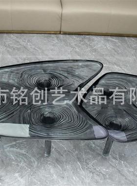铂晶透明树脂冰岛水晶茶桌现代异形套装桌椅