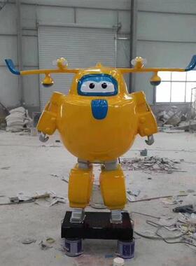 定制卡通雕塑超级小飞侠乐迪玻璃钢雕塑机器人商场动漫人物摆件商