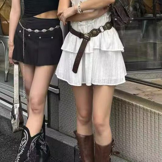 美拉德腰带波西米亚复古美式西部铆钉棕色皮带牛仔裤麦叙腰链配饰