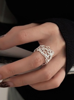 有呼吸感的编织戒~镂空镀银戒指