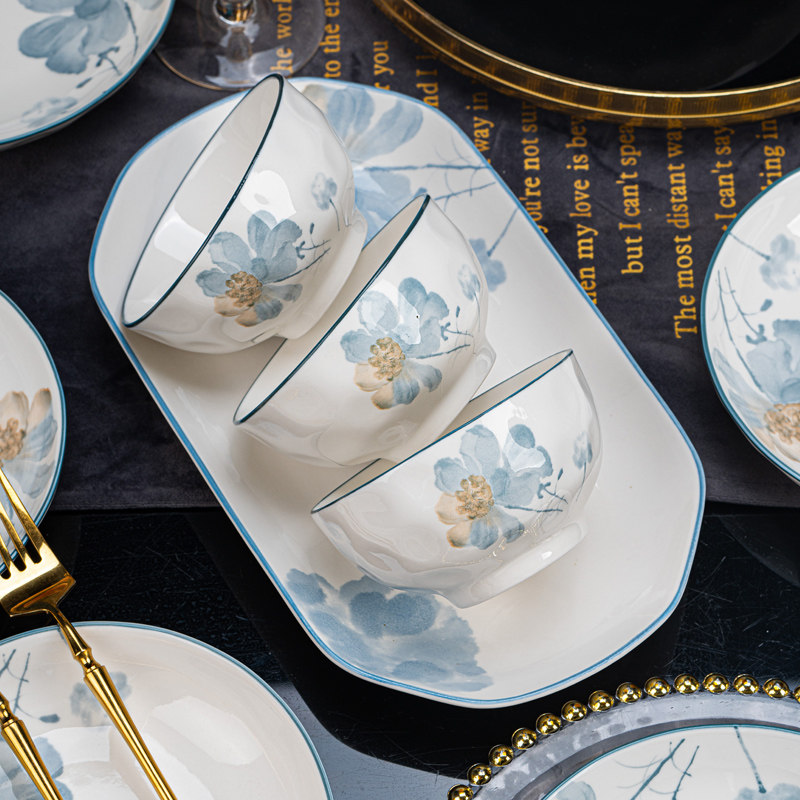 釉下彩餐具套装家用2026新款高颜值轻奢景德镇陶瓷饭碗盘碟筷乔迁