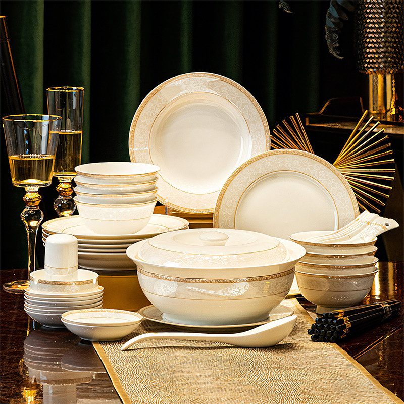 碗家用2026新款高颜值陶瓷碗盘景德镇轻奢骨瓷餐具套装饭碗碟乔迁