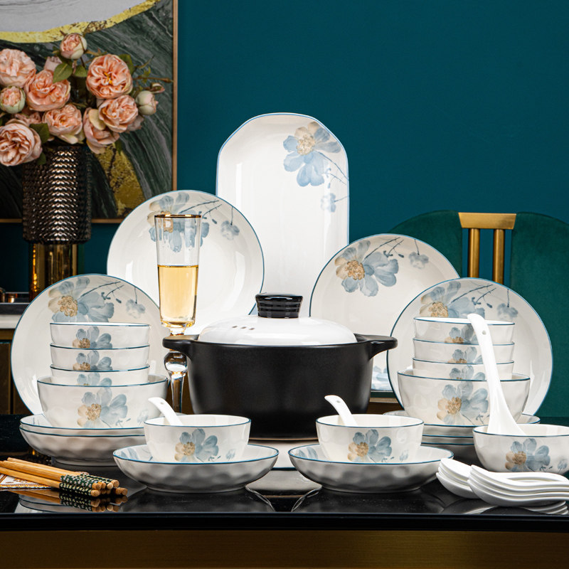 釉下彩餐具套装家用2026新款高颜值轻奢景德镇陶瓷饭碗盘碟筷乔迁