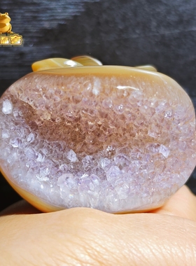 灵蟾晶舍｜苹安喜乐｜天然玛瑙紫水晶苹果招财聚财摆件手把件176