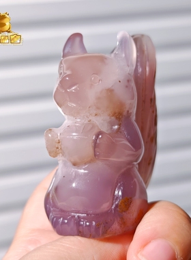灵蟾晶舍｜松鼠衔财｜天然玛瑙水晶松鼠摆件招财聚财桌面装饰114