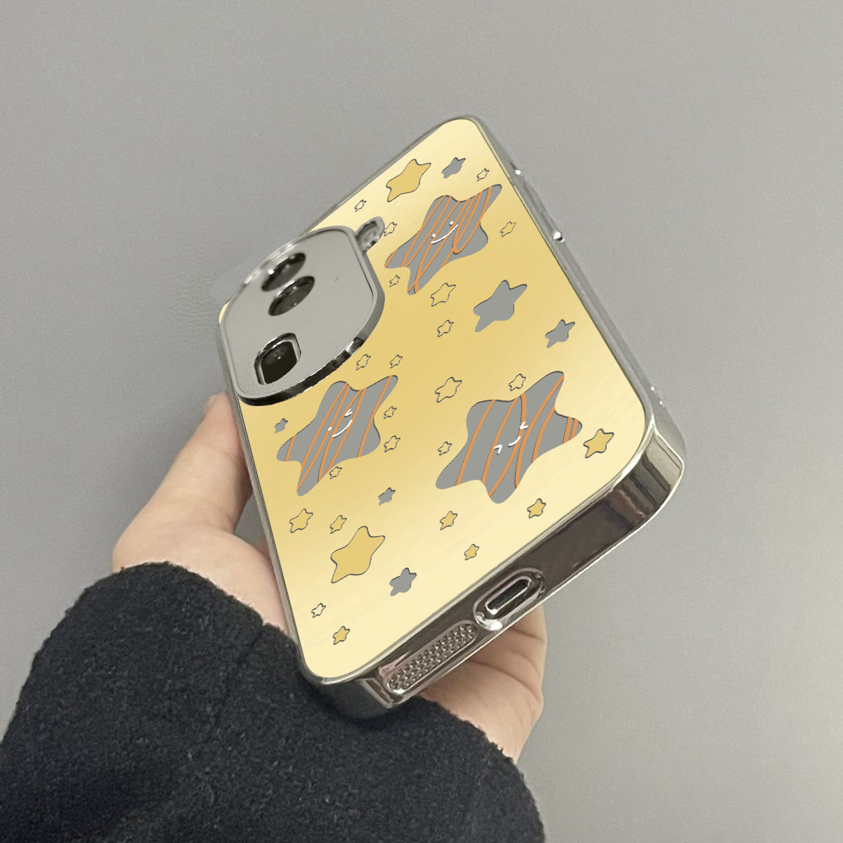 黄色星星适用opporeno13手机壳12新款11镜面10pro+9男8女款oppoa97a93a72a58a57a56a2pro3情侣oppofindx8x7套 - 图0