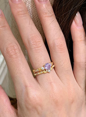 柔美仿紫钻戒指女食指戒尾戒