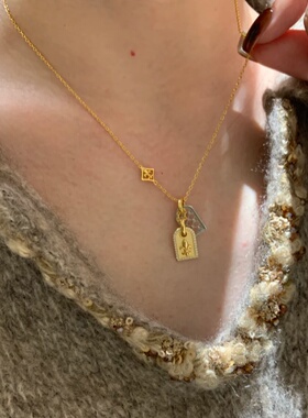 复古鸢尾花无事牌项链锁骨链