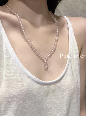 晶灵花园｜天总同款天然莫比星光透体粉水晶爱情桃花项链锁骨链女