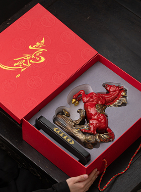 记今朝【骏马】红色陶瓷生肖桌面摆件送老公爸爸领导长辈生日礼品