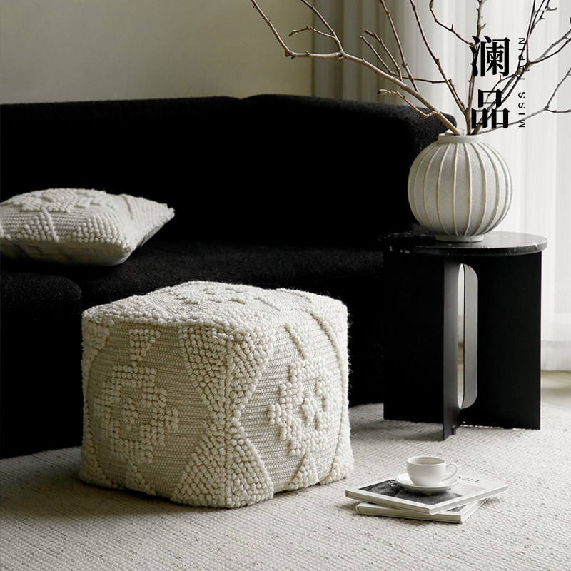 澜品『格物』印度进口白色禅意蒲团羊毛客厅茶道坐墩沙发茶几矮凳,淘宝优惠券,粉丝福利购,淘宝优惠卷