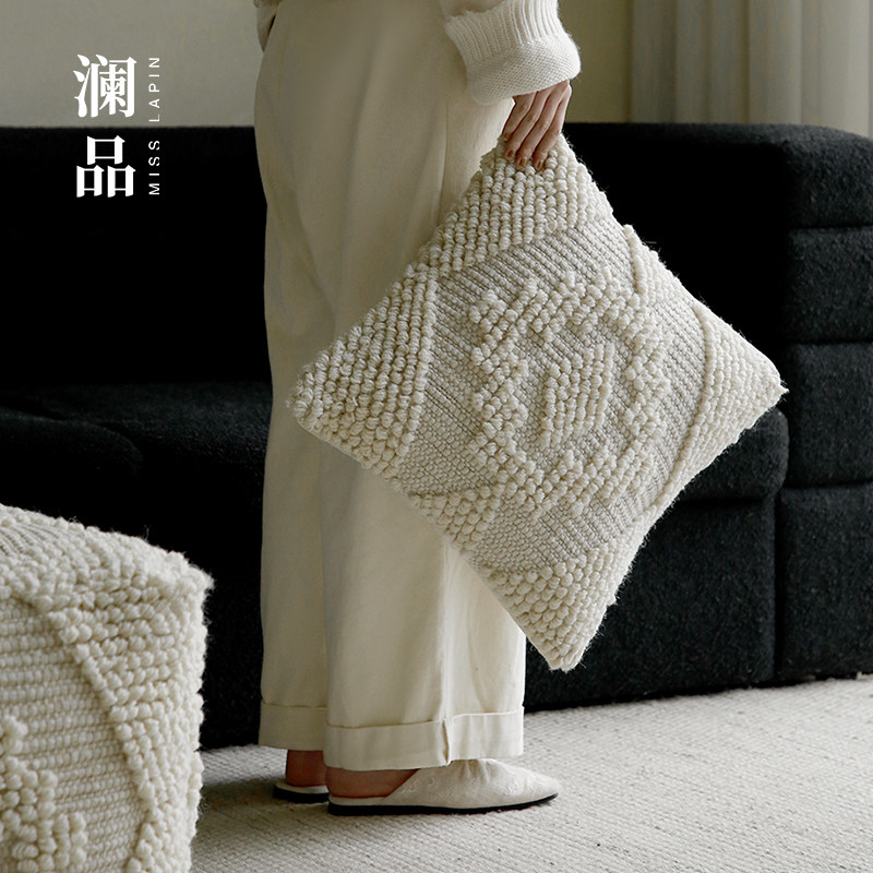 澜品『格物』印度进口白色禅意蒲团羊毛客厅茶道坐墩沙发茶几矮凳,淘宝优惠券,粉丝福利购,淘宝优惠卷