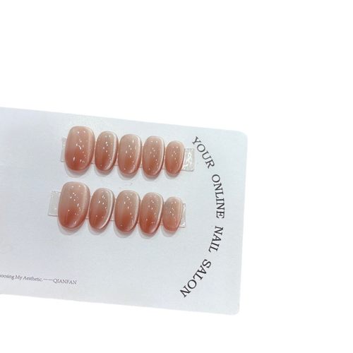 法式渐变猫眼纯手工穿戴甲裸色显白成品美甲贴片可拆卸假指甲贴 - 图3