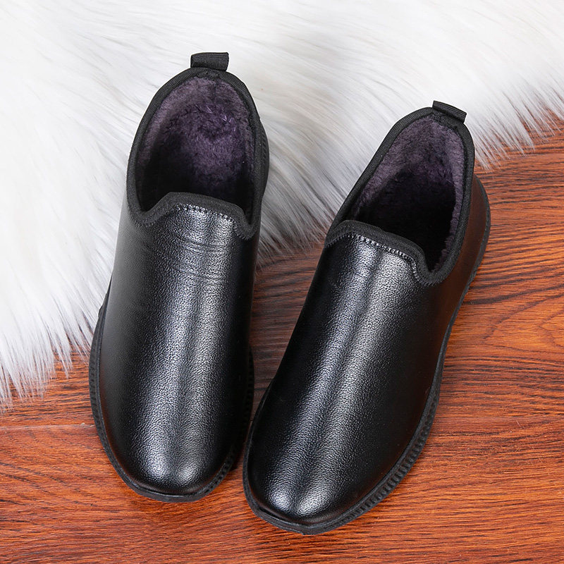 冬季老北京女棉鞋加绒保暖防滑中老年妈妈鞋防水皮面纯黑色厨房鞋,淘宝优惠券,粉丝福利购,淘宝优惠卷