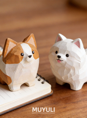 手工木雕丨可爱柯基萨摩耶小狗狗生肖情侣桌面摆件生日礼物女生