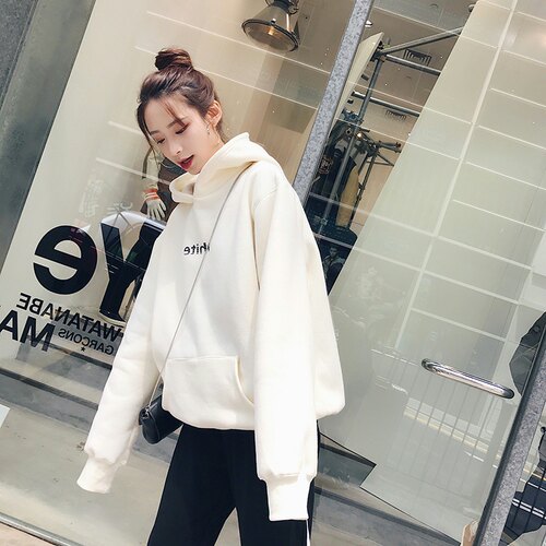 卫衣女2026年新款宽松韩版秋冬装加绒加厚白色连帽春秋薄款外套潮 - 图0