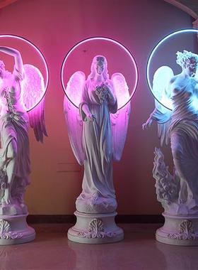 酒吧发光四季天使装饰摆件大型玻璃钢雕塑招财网红打卡景观石膏像