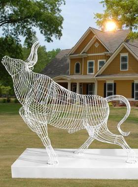 售楼部酒店室内铁艺不锈钢镂空牛雕塑商场摆件工艺品装饰小品定制