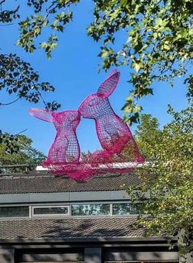 不锈钢镂空兔子雕塑户外公园林售楼部草坪铁艺装饰品发光动物摆件