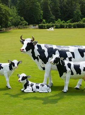 户外园林农场牧场仿真奶牛雕塑草坪小区大型玻璃钢动物牛模型摆件