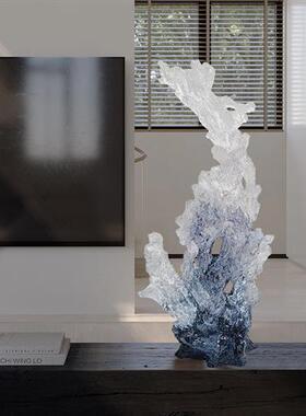 现代新中式透明树脂抽象雕塑太湖石摆件酒店家居客厅软装饰工艺品