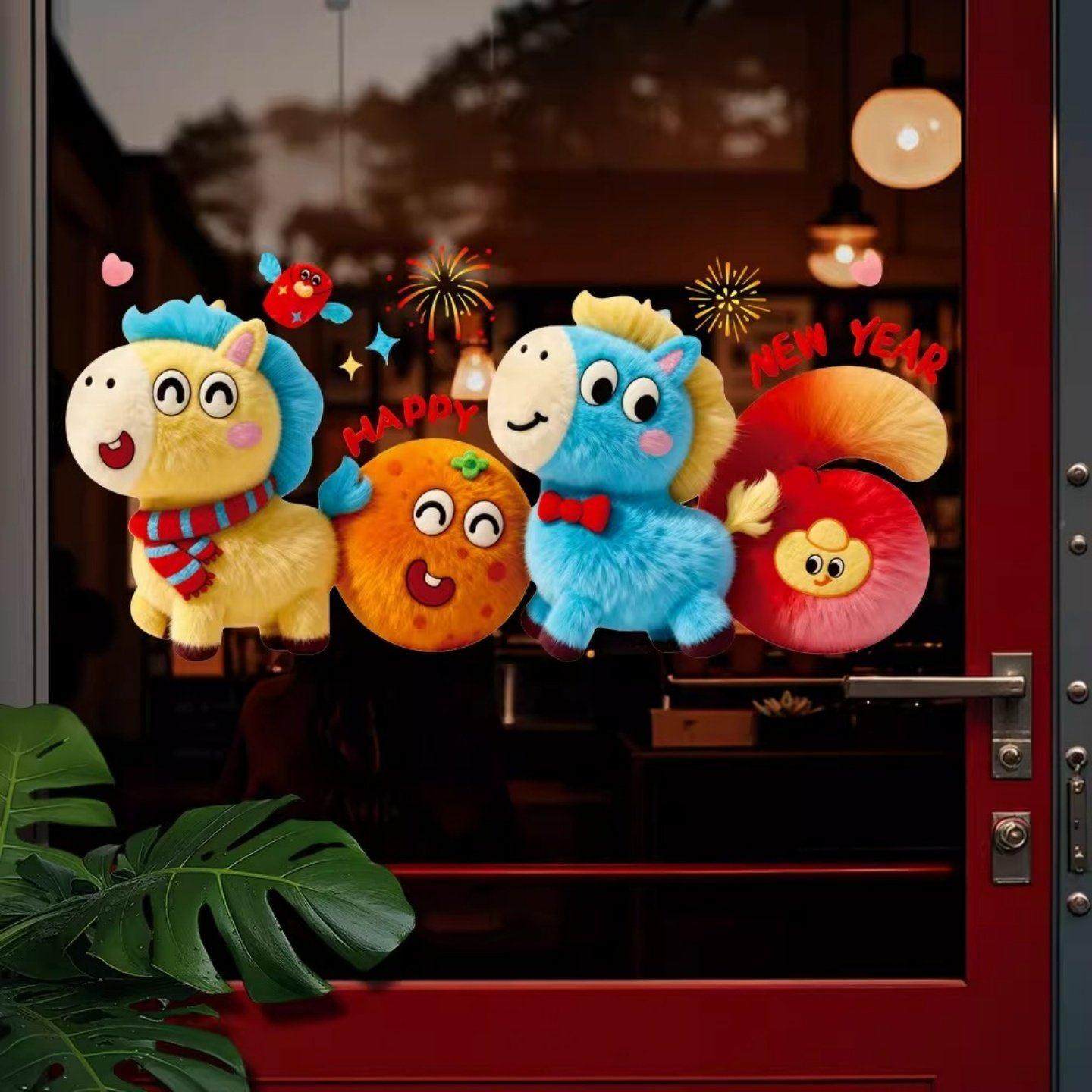 新款马年窗贴5D可爱小马静电贴橱窗玻璃装饰品过年装饰墙贴字裸眼,淘宝优惠券,粉丝福利购,淘宝优惠卷