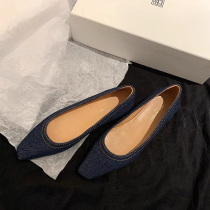 Cozyroom method light and luxurious ~ shallow square head denim inner flat bottom single shoe female commuter small crowdsourced design 100 hitch