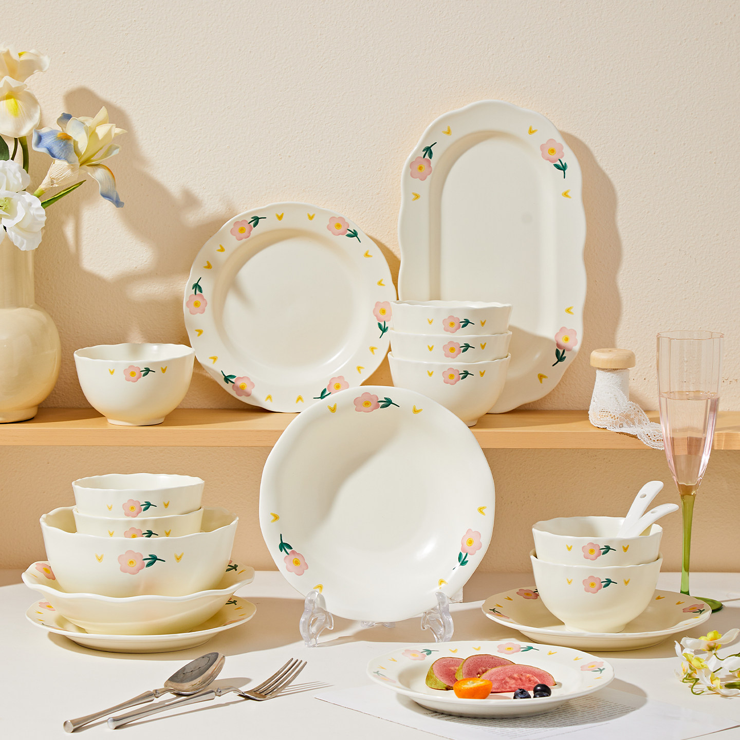 简约碗碟家用套装2025新款碗盘餐具釉下彩高颜值陶瓷碗盘乔迁礼物